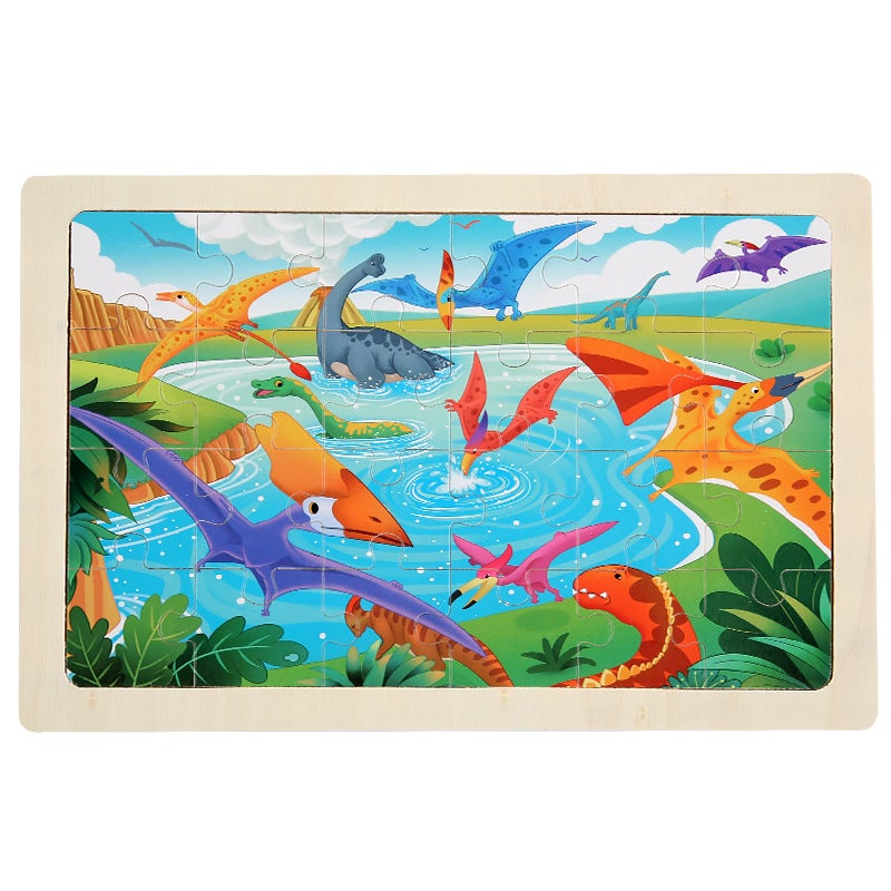 24 Children'S Wooden Cartoon Animal Dinosaur Plane Wooden Puzzle Boys And Girls Baby Early Education And Intelligence Toys - Image 1